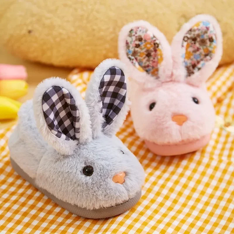 Children Indoor Slippers Winter Warm Cotton Shoes Kids Home Floor Slippers Cartoon Rabbit Anti-slip Boys Girls Plush Footwear 4