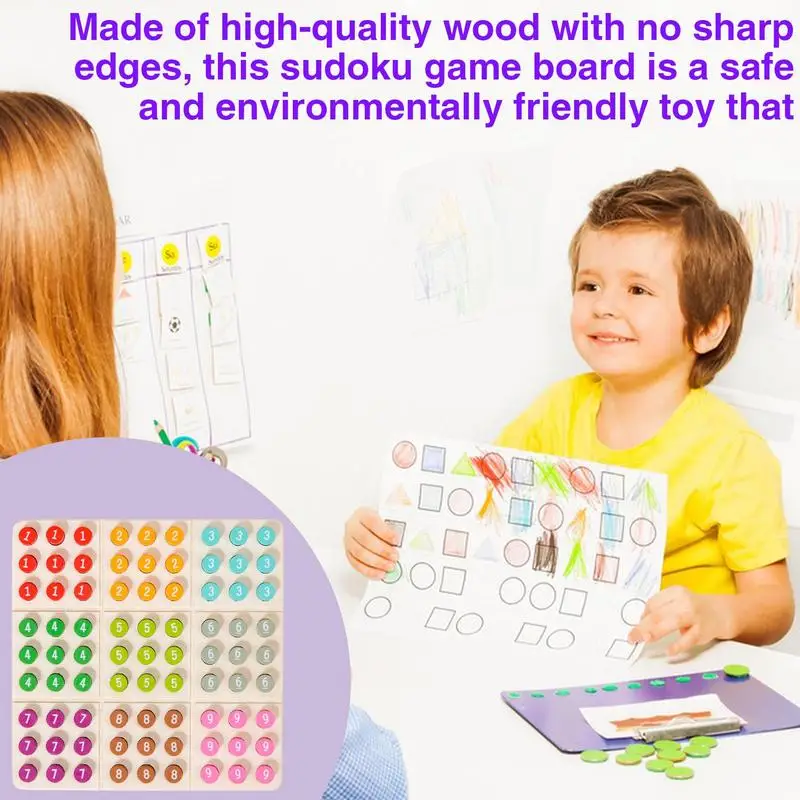 Sudoku Board Colorful Wooden Sudoku Puzzles Board Game Brain Teaser Desktop Toys Number Thinking Game for Adults and Kids 3 3