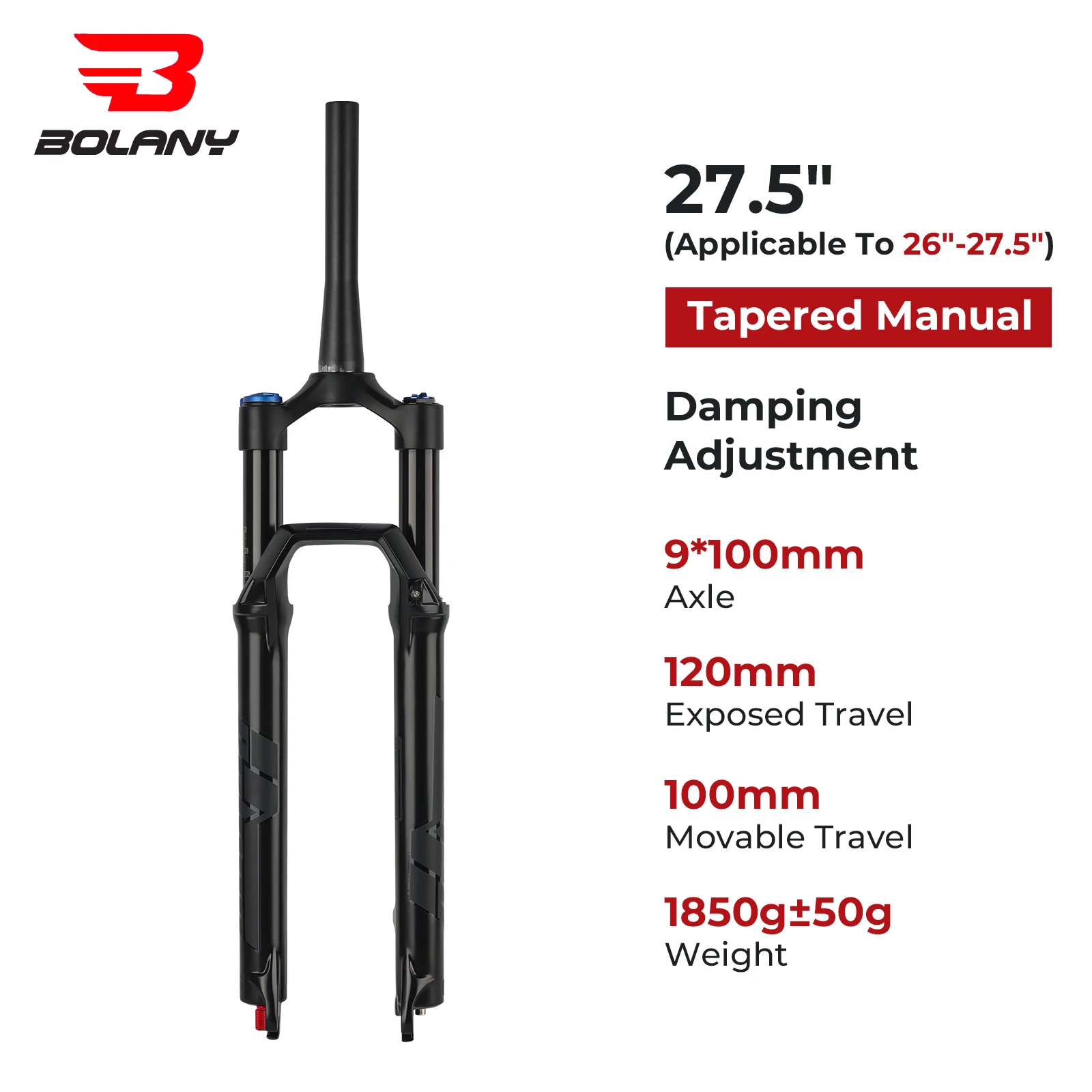 Fourche Suspension VTT Pneumatique 120mm - Compatible 26/27.5/29 Pouces, Réglable, Garantie 2 Ans