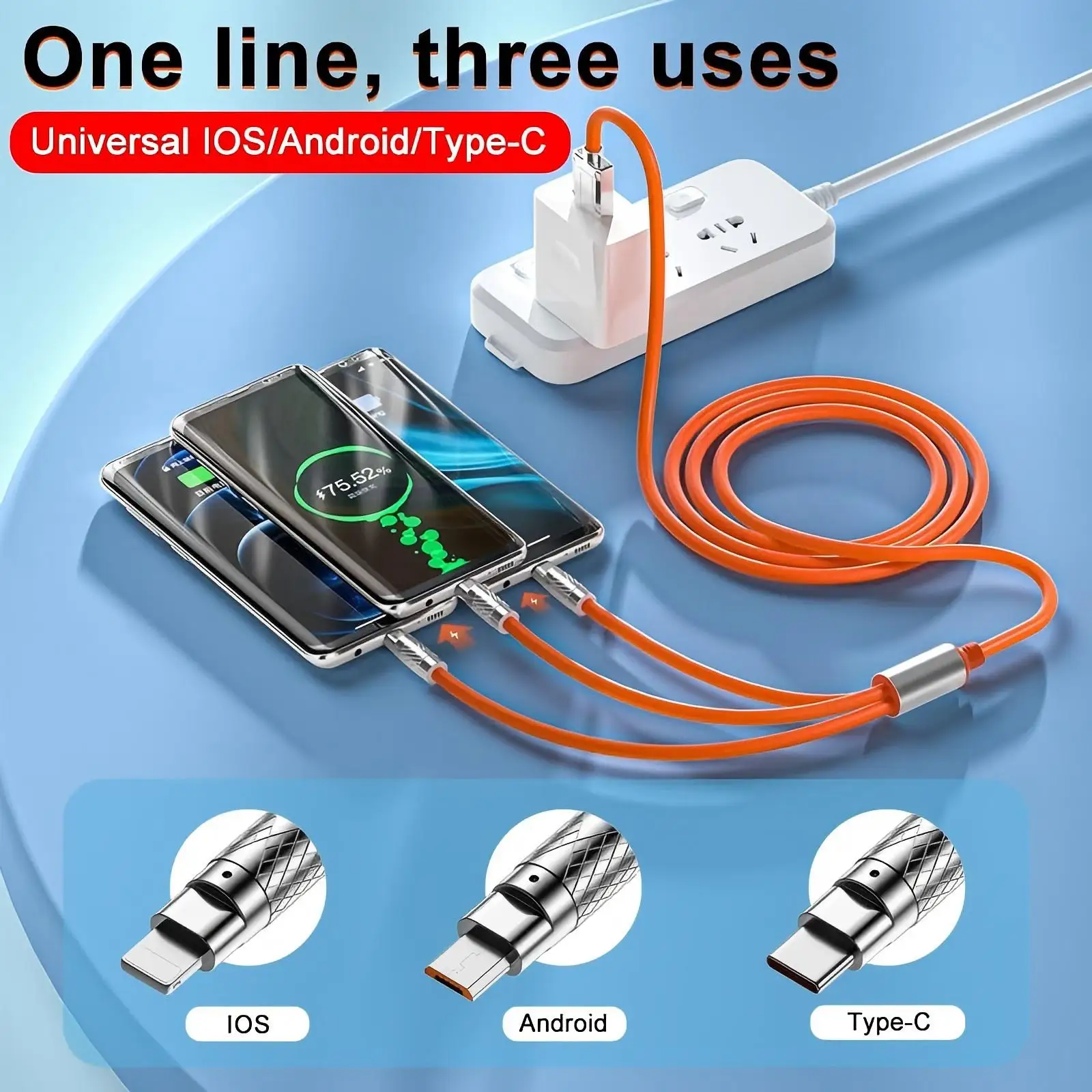 Versatile 3-in-1 Fast Charging Cable: 120W Multi-Port USB-C & Micro USB Data Cord