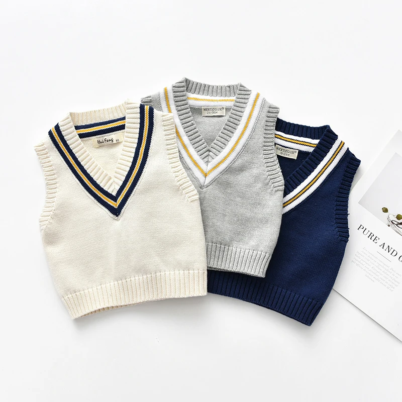 

Hot 1-9T Kids Sweaters Vest Toddler Spring V Neck Knitwear Winter Boy Knitted Tops Clothes Girls Warm Pullover Top for Children