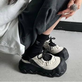 Summer Street Explosion 5CM Mary Jane Sandals Women's Wave Thick Bottom Lace Hollow Big Head Bread Shoes 1