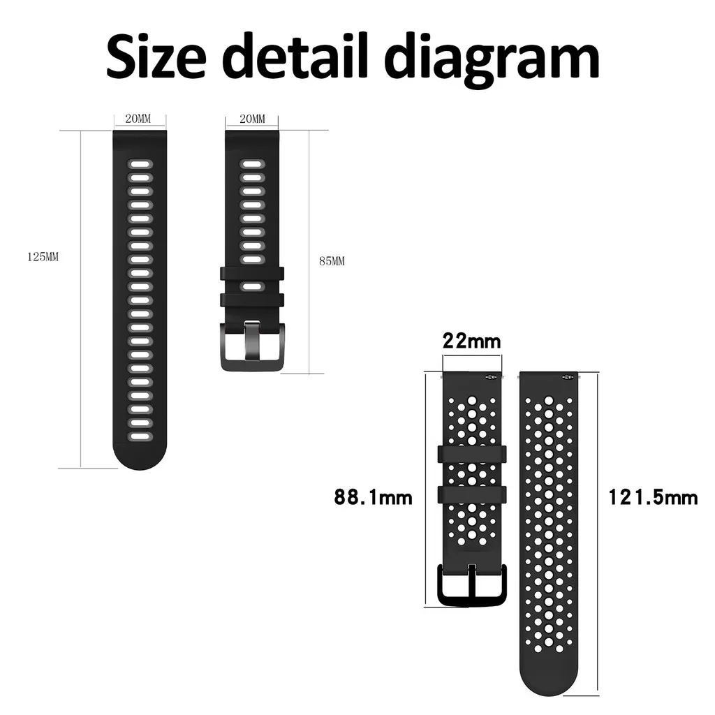 Two-Tone Silicone Sport Watchband - 22mm Universal Breathable Strap Replacement