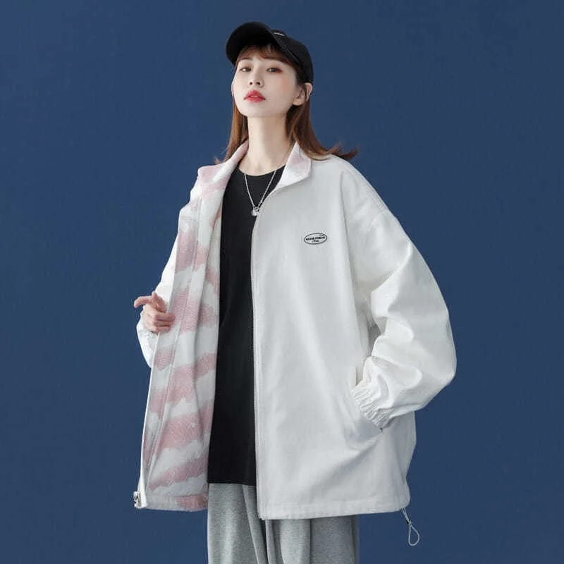 ZOUXO Jacket Women 2022 Spring Autumn K-pop Loose Jacket Retro Casual Reversible Coat Clothes