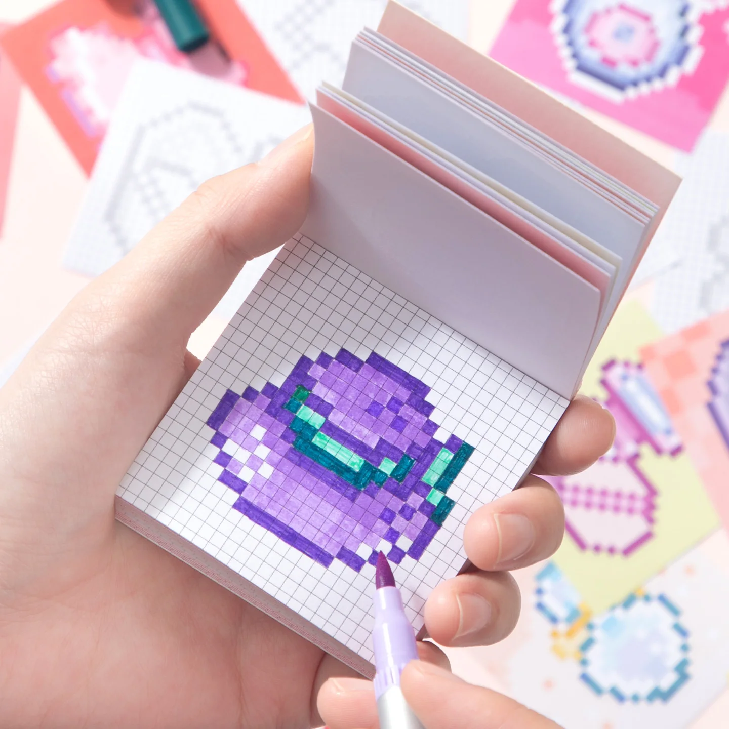 1 كتاب بكسل نمط تلوين كتاب ملصق DIY تلوين مشبك كتب...