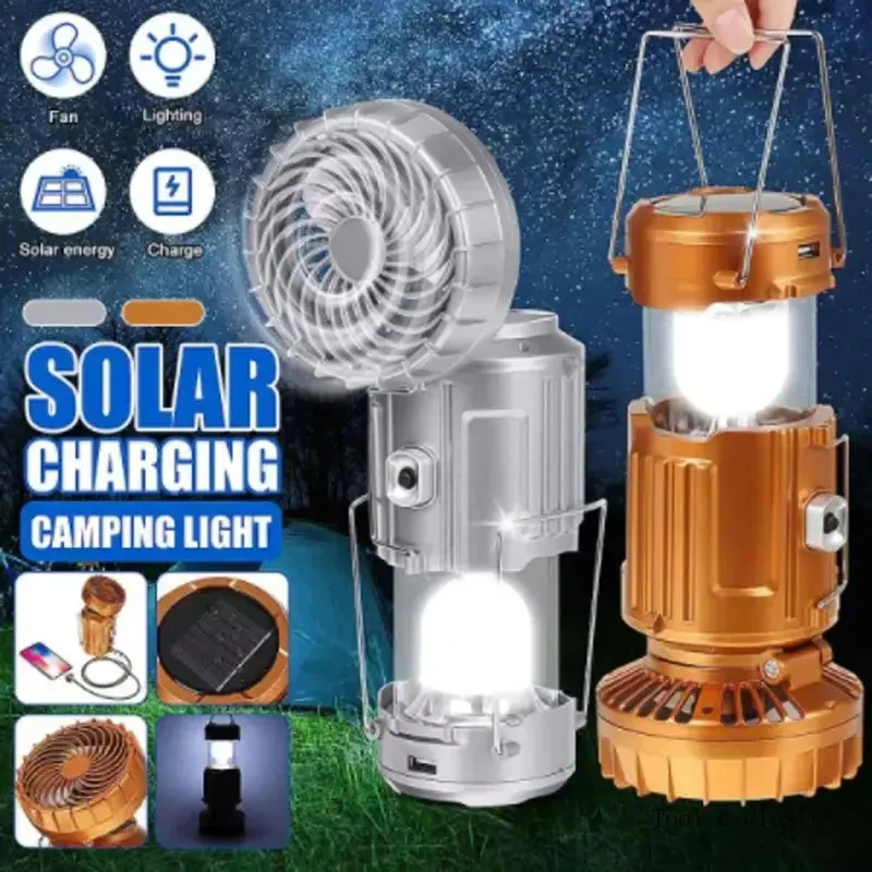 Solar Portable Camping Lanterns Electric Fan 1500mAh LED Solar