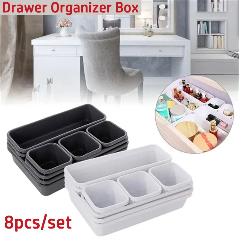 

8pcs/Set Home Interlocking Narrow Drawer Organizer Box Trays Kitchen Bathroom Closet Bedroom Jewelry Cosmetics Organization