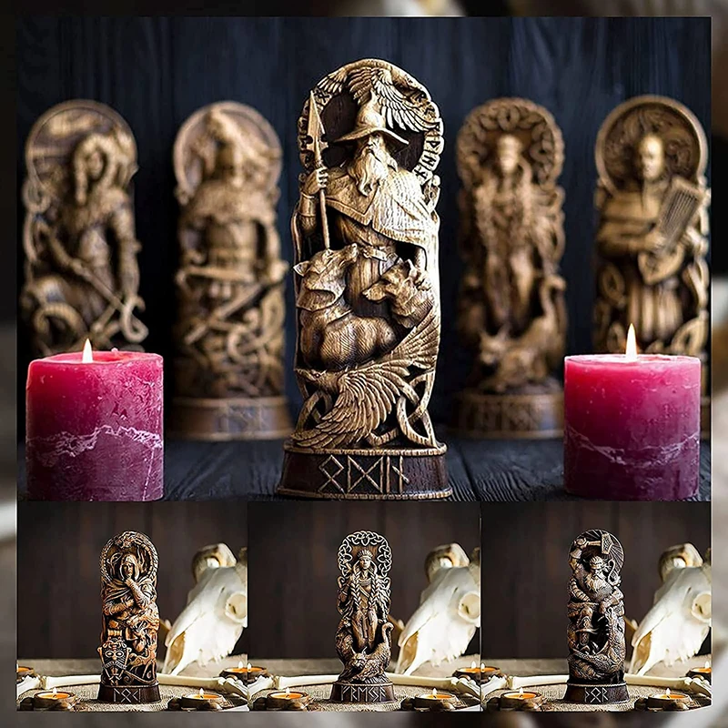 Hero Statues Imitation Wood Carving Resin Ornaments Resin Crafts Myth Ornaments Thor Gods Decoration Home Office Desk Decor