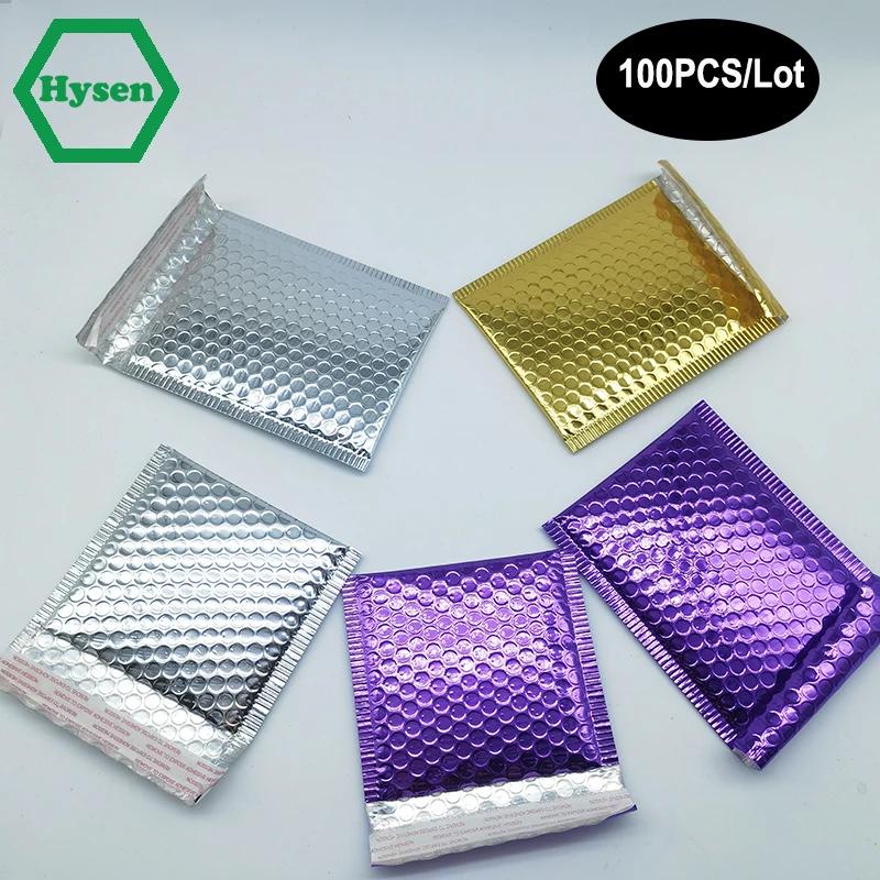 hysen-bubble-mailers-wholesale-100-pieces-for-gift-packaging-silver-gold-purple-black-red-dustproof-metallic-bubble-bag