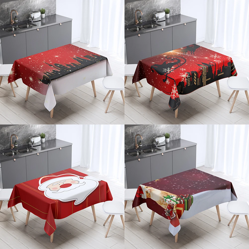 

Christmas Theme Santa Claus Decorative Print Pattern Tablecloth Home Decor Square Party Stainproof Dust Cover