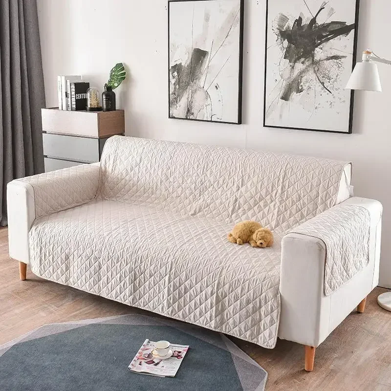 Solid Color Reversible Quilted Diamond Grid Sofa Mat Waterproof Pet Resistant Furniture Protective Cover Non Slip Couch Cushion