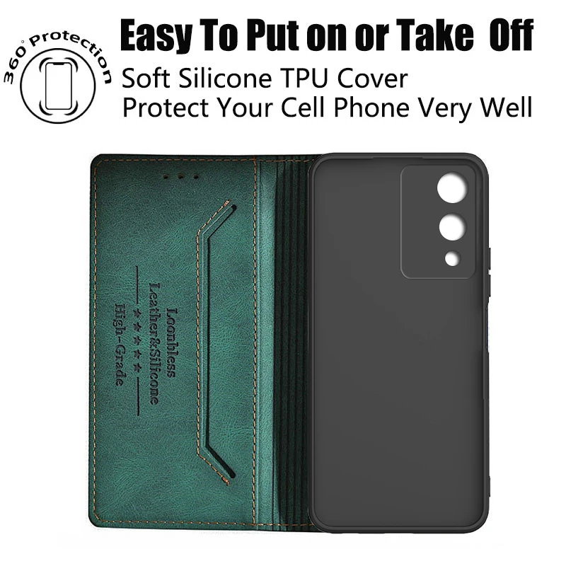 Leather Flip Wallet Case - Elegant Protective Cover with Card Slots