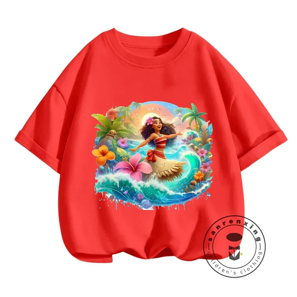 Boys' and Girls' Summer Streetwear Disney Moana Prints on T-shirts Fashionably Cute Cartoon Prints Soft O-neck for Children 4