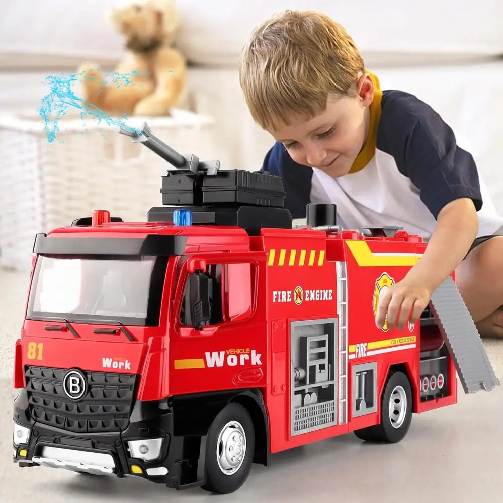 Fire Truck Toy for Kids 3-5,with Fire Rescue Vehicle with Shooting Water,Lights and Sounds,Toy Truck Gift for Boy Age 3+ 5