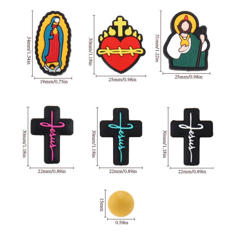 126PCS Silicone Cross Focal Beads Jesus Silicone Round Bead 15mm Cross For DIY Keychain Jewelry Making Necklace Lanyards Craft