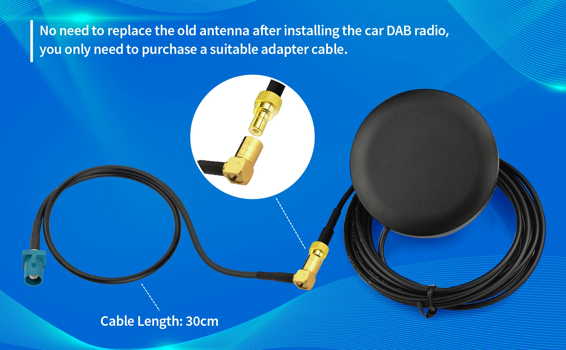 Fakra Z to SMB Male Right Angle Pigtail Connector Cable for Car GPS Radio