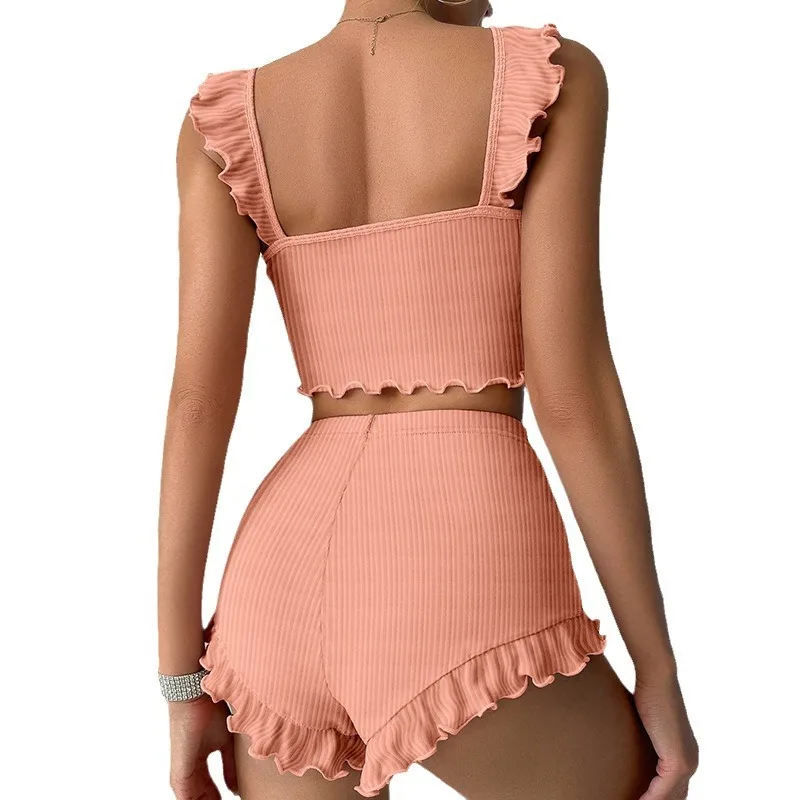 Pajama Set Small Flying Sleeves Sexy Halter Women's Pajama Pit Strip Halter Shorts Women's Pajama Simple Comfortable Home Wear