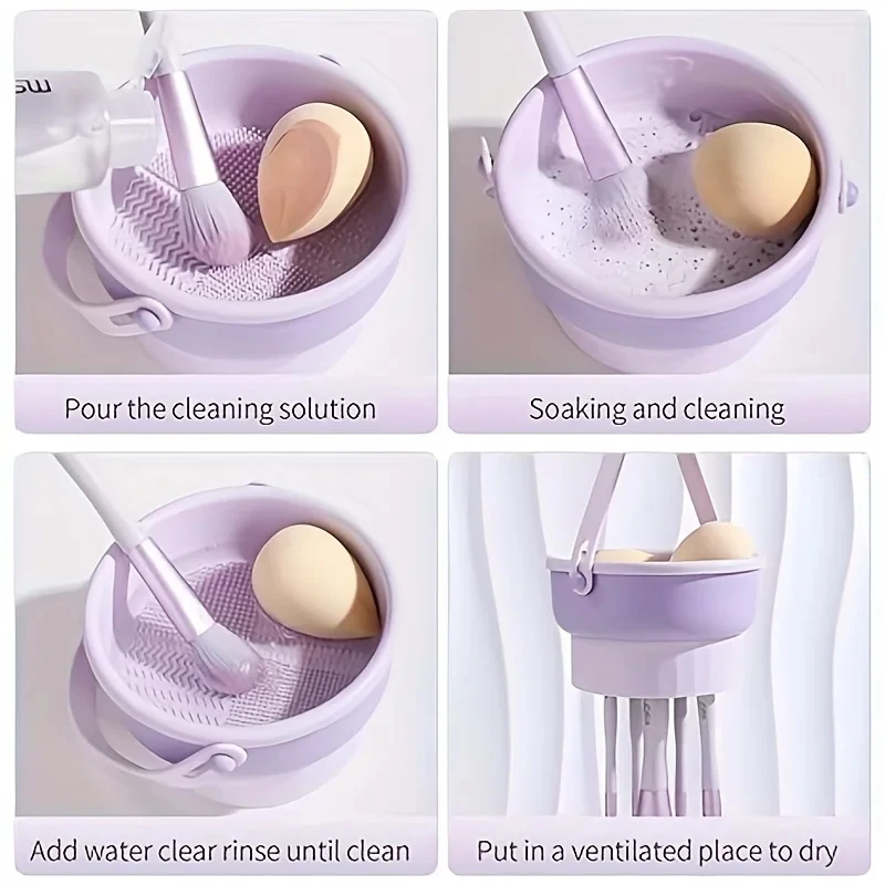 Silicone Makeup Brush Cleaner Mat with Drying Holder