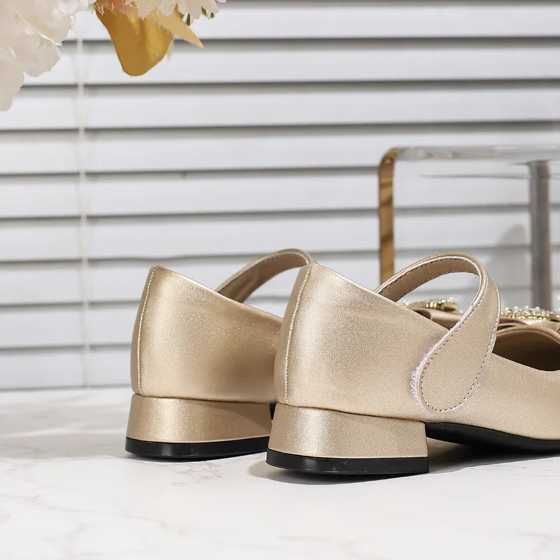 Leather Kids High Heels Shoes with Rhinestone and Sequins for Girls