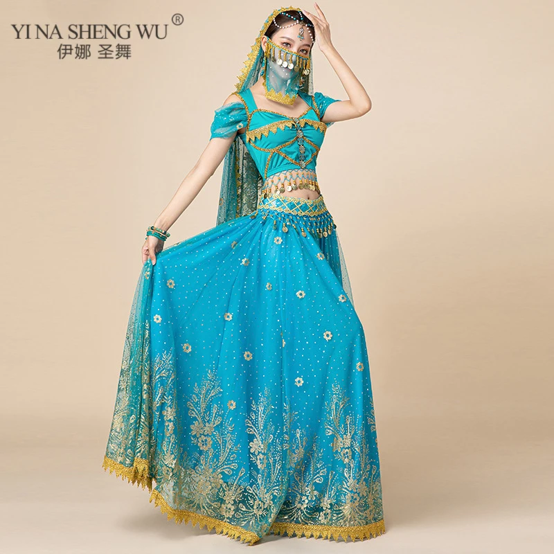 Indian Sari Scarf Fashion Indian Dance Costumes Belly Dance Bollywood Long Skirt Exotic Performance Costumes Suit Female Cosplay Costume