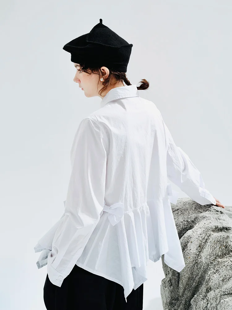 IMAKOKONI original design black long sleeve shirt autumn and winter new bow single breasted lapel top female 234220