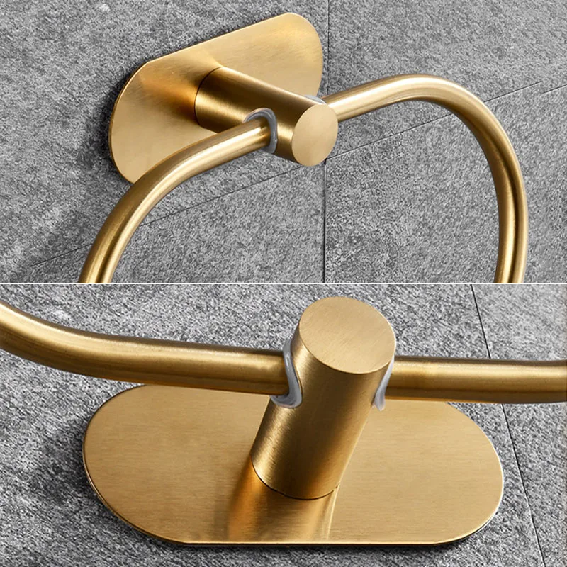 Towel Holder Stainless Steel Self-adhesive Bathroom Towels Rack Black Washhand Hanger Ring Rail Bar Kitchen Storage Accessories