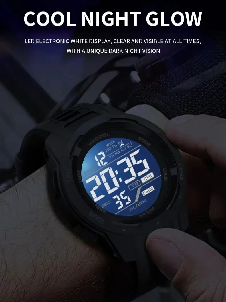 Sport Digital 50M Waterproof LED Back Light Alarm Clock Multifunction Watch for WECOOL Brand W-616