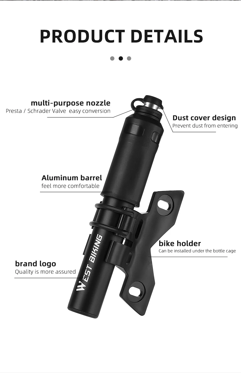 WEST RADFAHREN Fahrradpumpe Tragbare Mini Radfahren Hand Luftpumpen 110PSI Mountain Road Fahrrad Reifen Inflator Schrader Presta Ventil – Detail 13