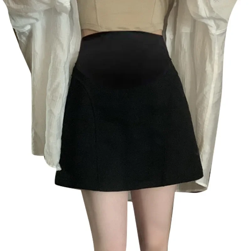 Maternity High Waist A- Line Mini Skirt Grey Women's Autumn Korean Style Anti-Light Slimming Short Skirt for Pregnant Ladies