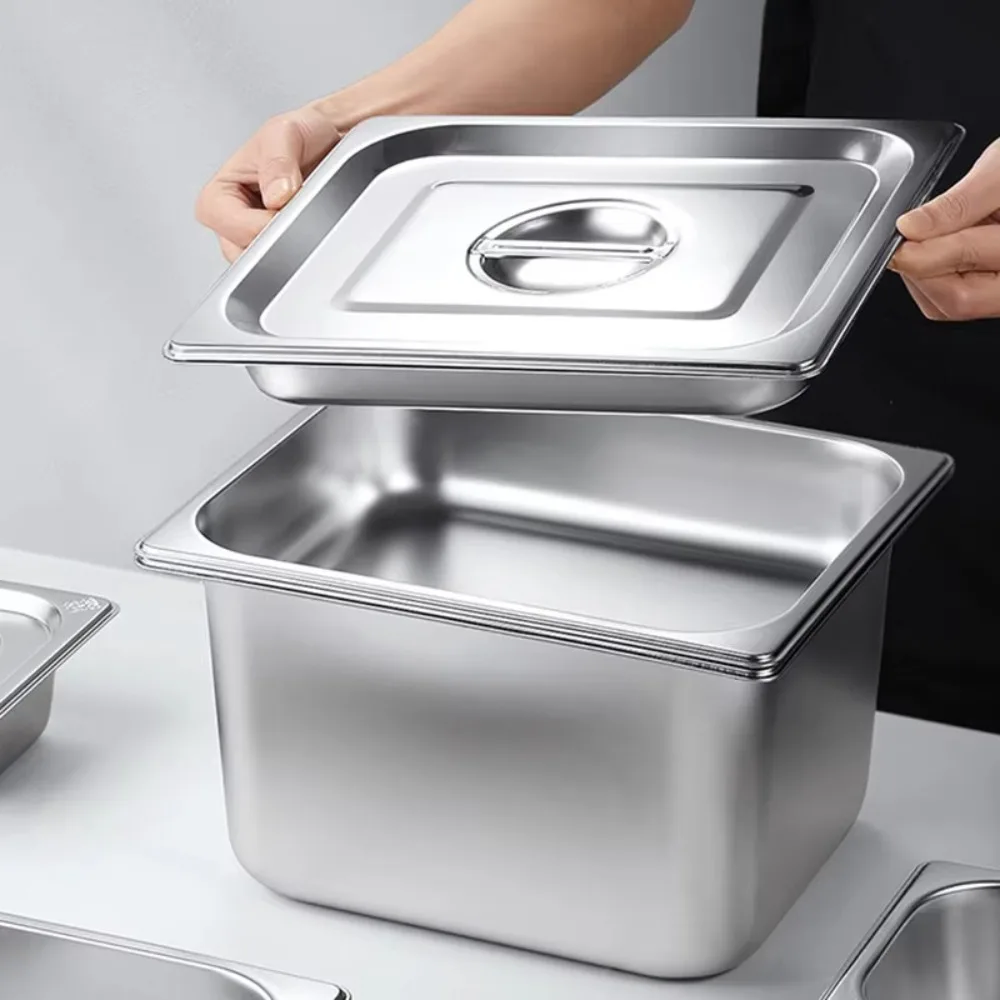 304 Stainless Steel 1/9 1/6 1/4 1/3 1/2 Food Pan Thickened Easy To Clean GN Pan Lid Rectangular Tray Basin Chafing et