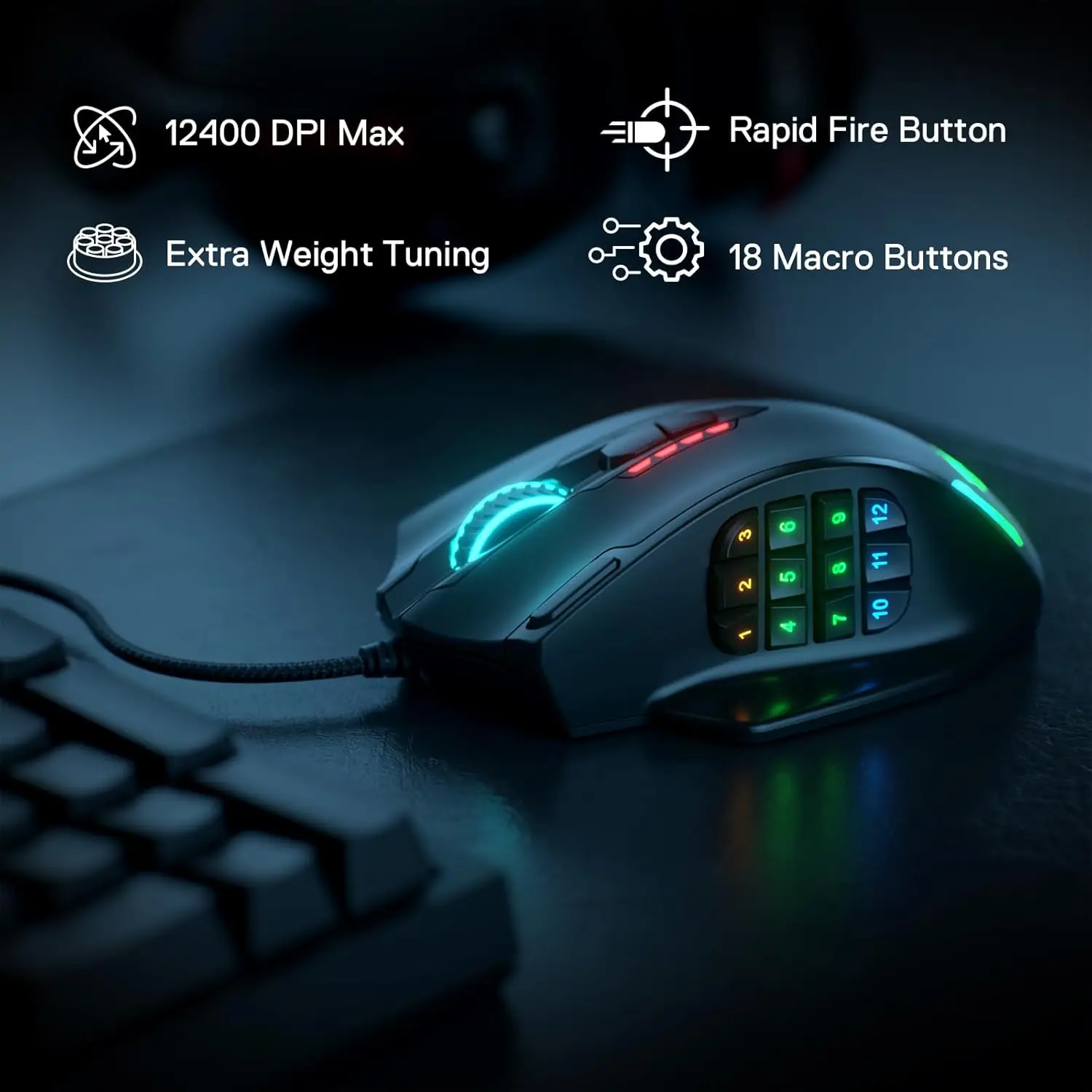 Redragon M908 RGB Backlight LED USB Wired Gaming Mouse 18 Programmable Mouse Buttons 12400 DPI 6