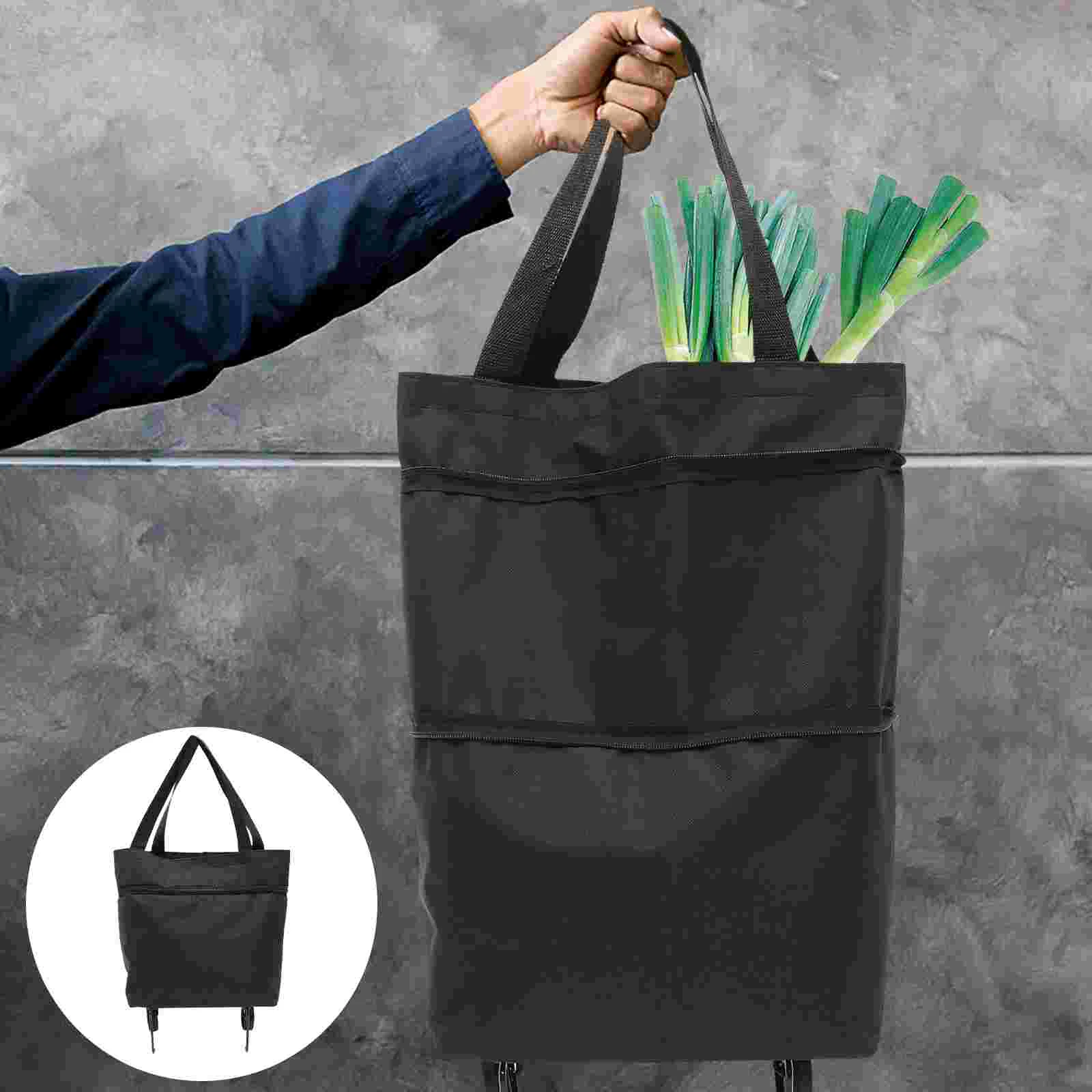 

Storage Bag with Wheels Grocery Shopping Laundry Trolley Large Pouch Metal Reusable