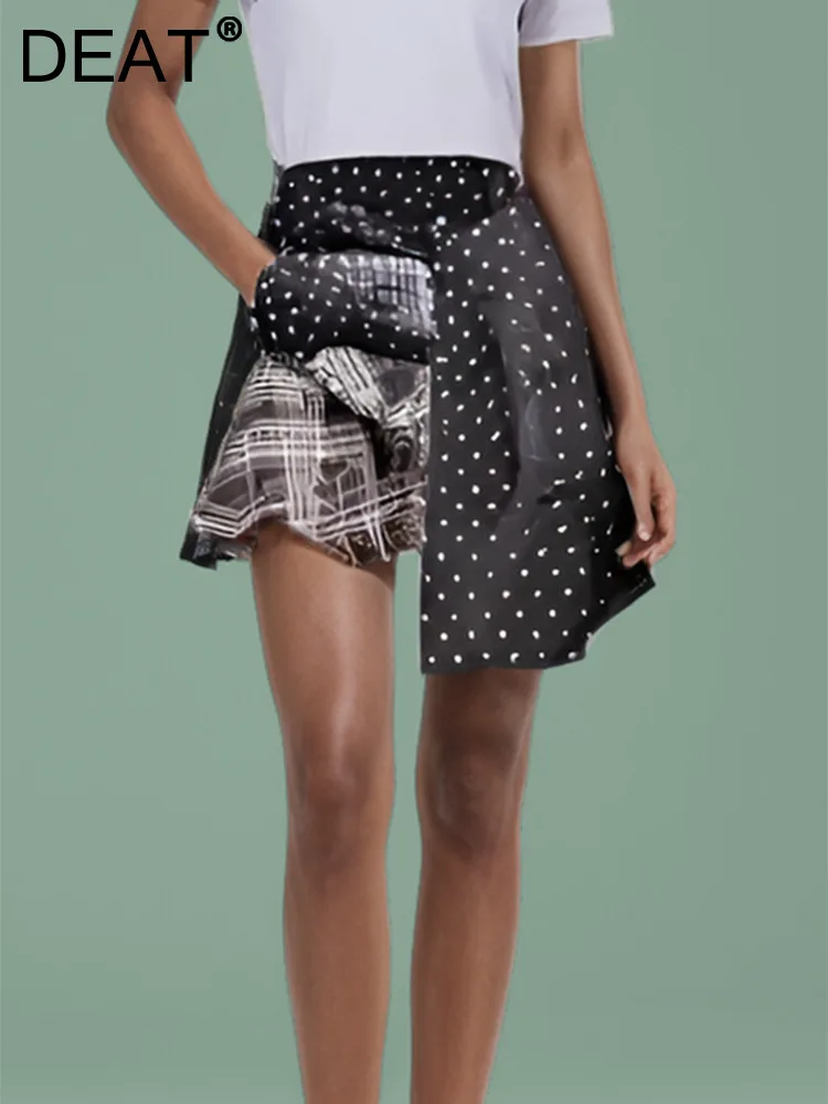 

DEAT New Trendy Women's Spliced Irregular Plaid Bandage Design Mini Skirts 2024 Autumn Fashion High Waist Skirt Female 33A1623