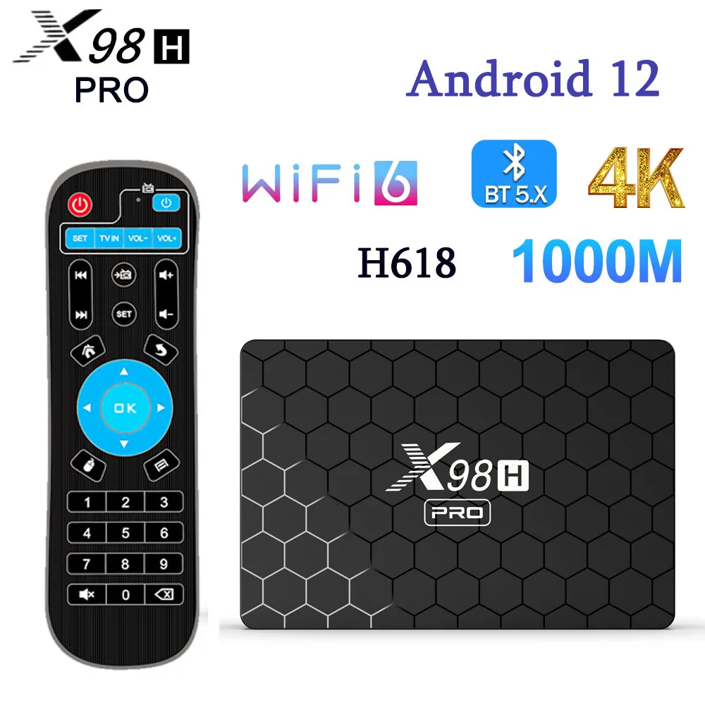 TV Box Streaming Media Player Smart TV Box X98H PRO Android 12 Smart TV BOX H618 2.4G 5G Wifi6 4GB 64B BT5.0 H.265 Receiver HD input Set Top BOX 1000M Media Player