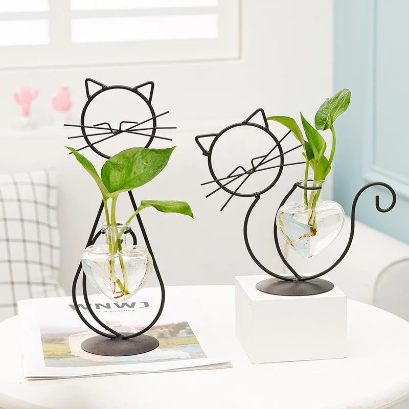 Flower Vase Simple Cat Iron Heart-Shaped Hydroponics Creative Home Living Dining Table Decoration