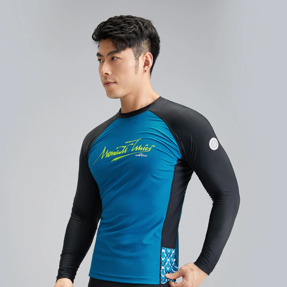 

Men's Fashion Printing Split Swimsuit Long Sleeved Sun Protection Quick Drying Surfing Clothes Beach Swim Surfing Top UPF50+