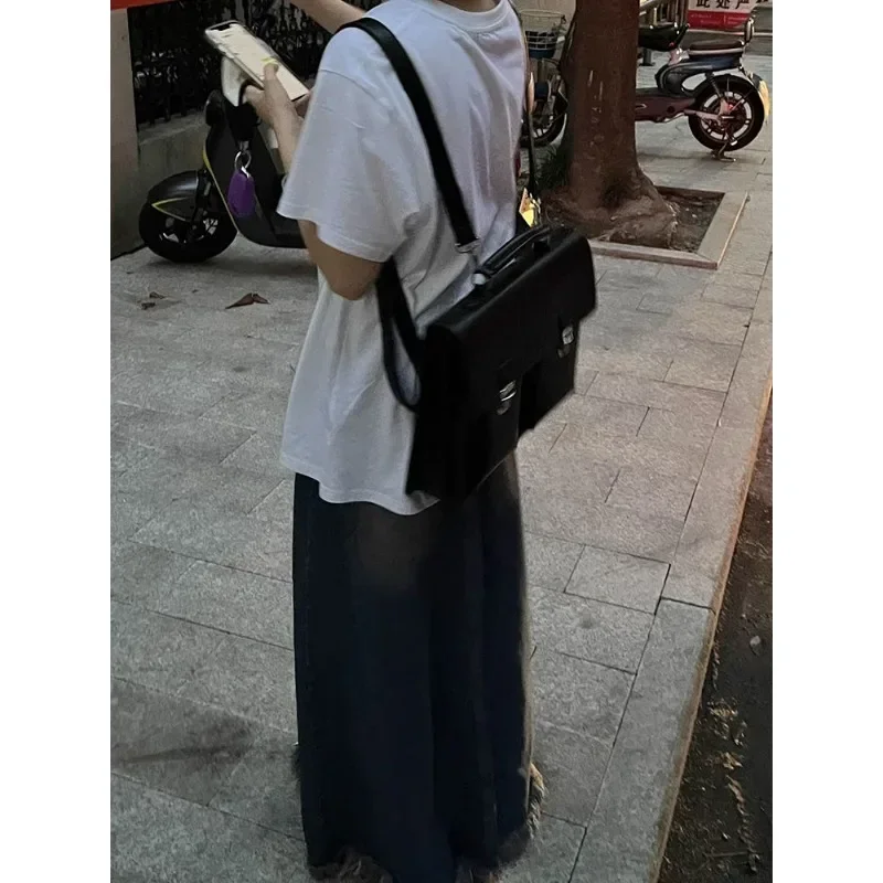 Xgoth Ins Women's Backpack Large Capacity Premium College Style Messenger Bag Korean Style Black Bags Preppy Fashion Accesories 4