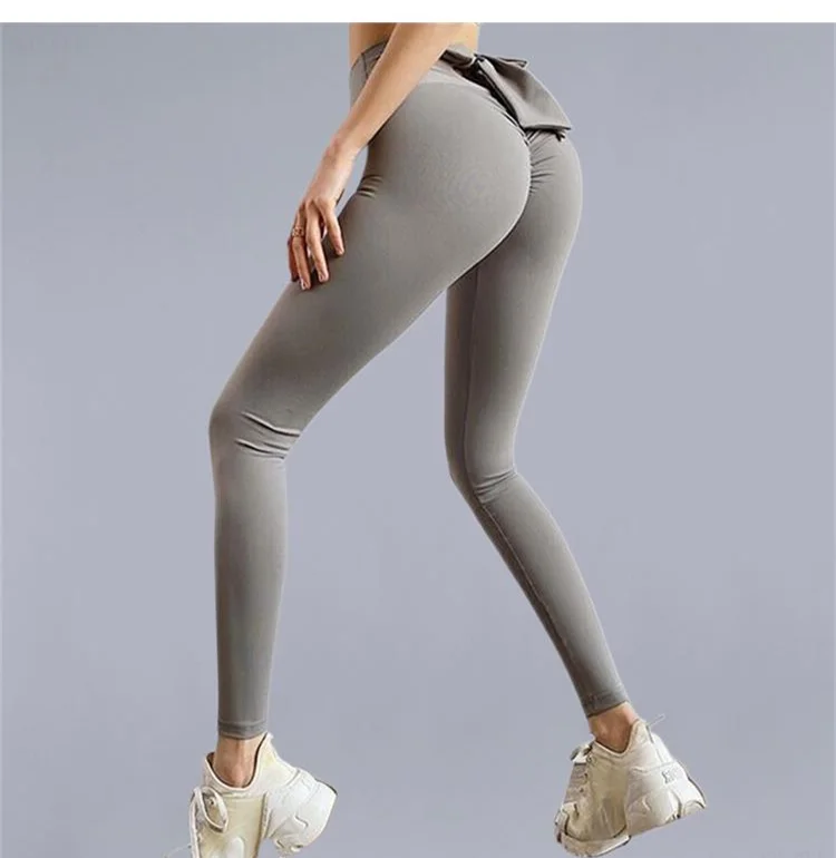 Epligg New Women Bow Lace Up Gym Legging Sport Women Tights Clothing Push Up Yoga Leggings Sports Leggings Female thigh highs