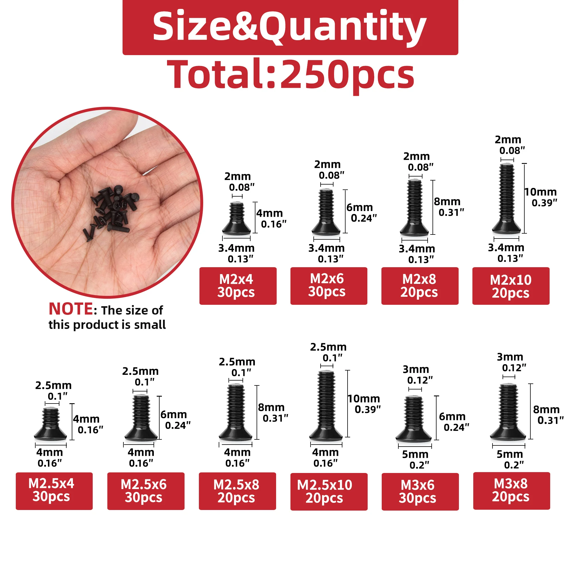 Precision Flat Head Phillips Screws Kit - 250-Piece Set for Electronics and Computer Repairs