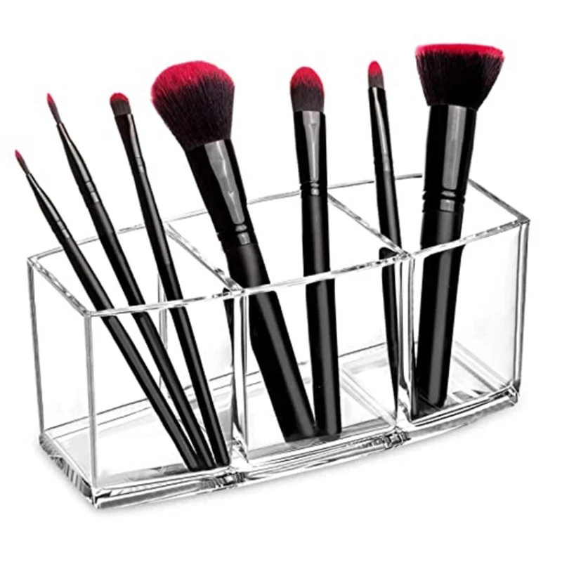 3 Holes Transparent Acrylic Makeup Brush Tool Cosmetic Makeup Storage Box Case Make-up Brush Holder Table Organizer Make Up Tool