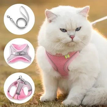 Vest Walking Traction Rope Cat Harness with Reflective Strip Dog Collar Breathable Mesh Harness for Small Medium Pet Cat Dog 1