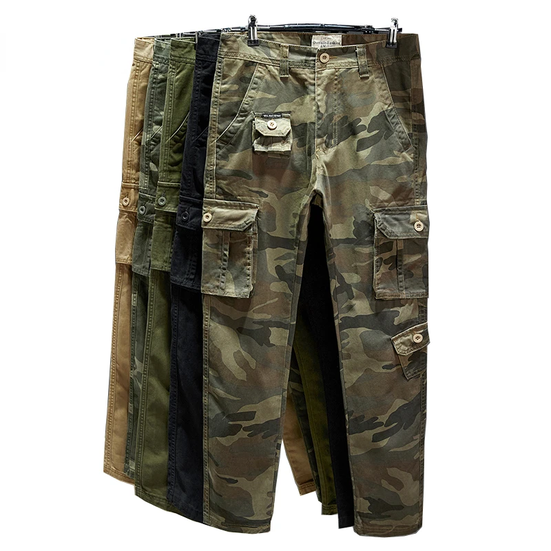 

Cotton Cargo Pants Men Straight Cut Tactical Military Overalls Multi Pocket Camouflage Pants Khaki Pants Man Trousers Sweatpants