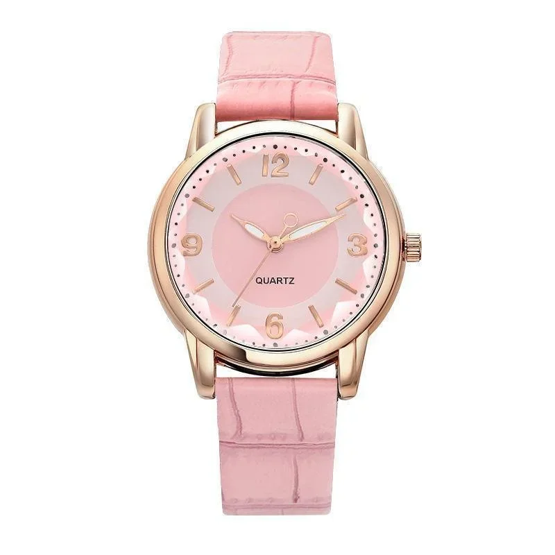 Women's Luxury Leather Strap Quartz Watch with Polygon Glass Dial