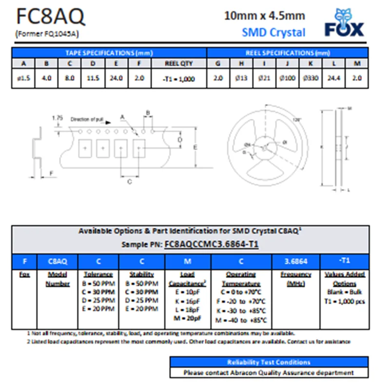 (10pcs)FC8AQCCMC3.6864 폭스 10*4.5 SMD 수정 진동자 수동 발진기 3.6864MHZ FQ1045A-3.6864