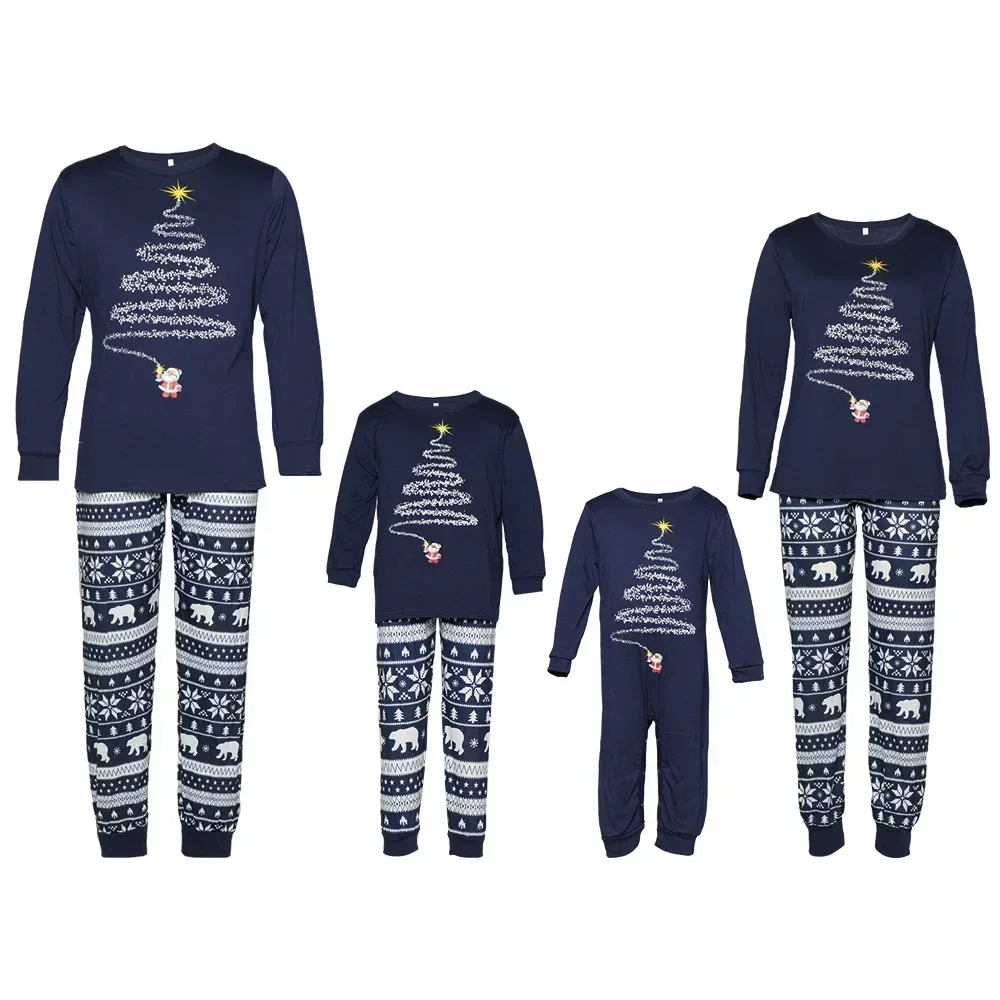 thumbnail image 1 of Conjunto de pijamas navideños familiares para papá, mamá y niños, conjuntos a juego, ropa de dormir, camisetas rojas y azul marino, pantalones, mamelucos, regalos de Navidad C2445, 1 of 5