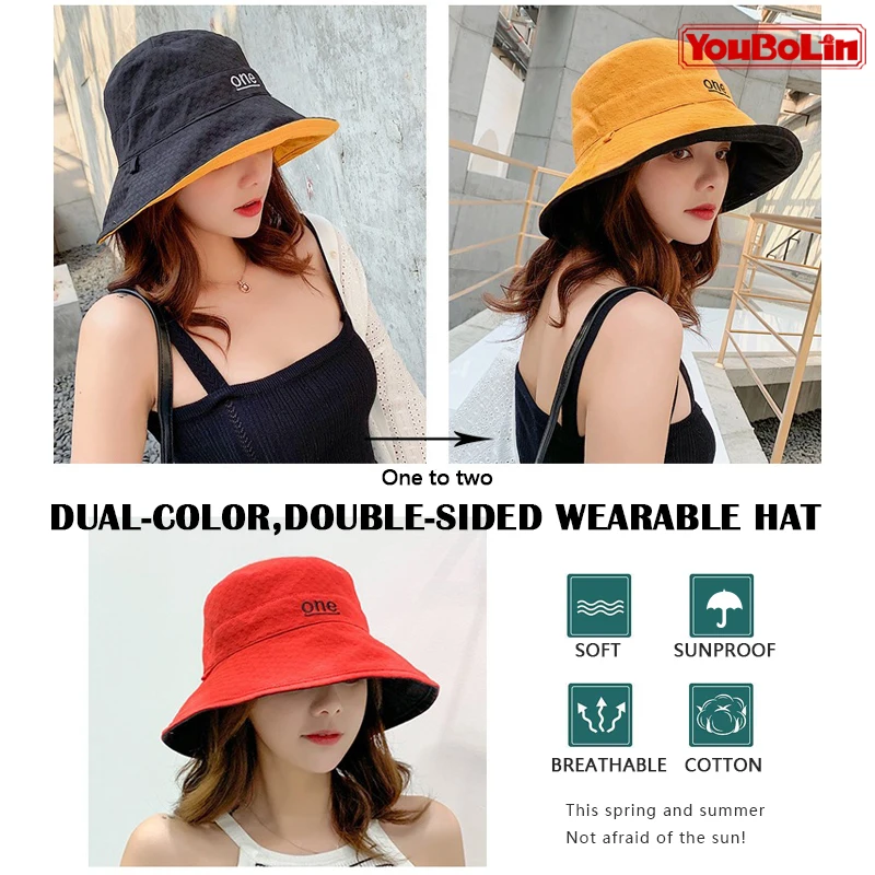 Womens ‘ONE‘ Letter Embroidery Double-Sided Cotton Bucket Hat Sbfc84bade98b466f8b212d0e202d7efau