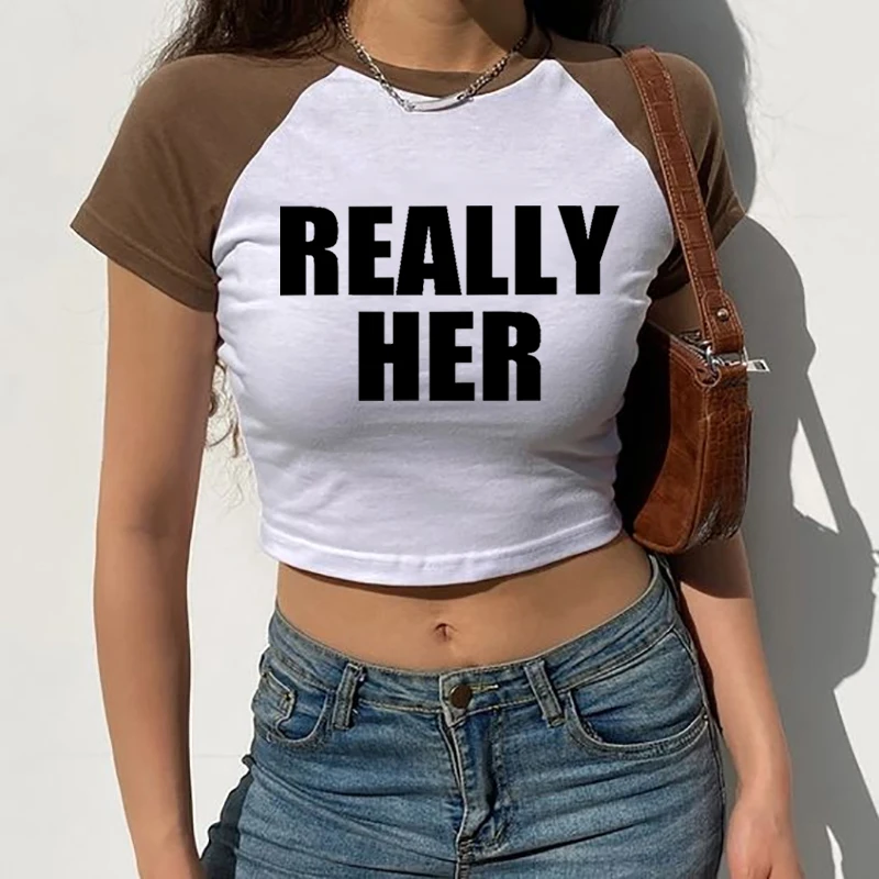 Really Her Sexy Women Women's Short-Sleeved Shirt Crop Top Y2k Popular Fashion Short-Sleeved 4