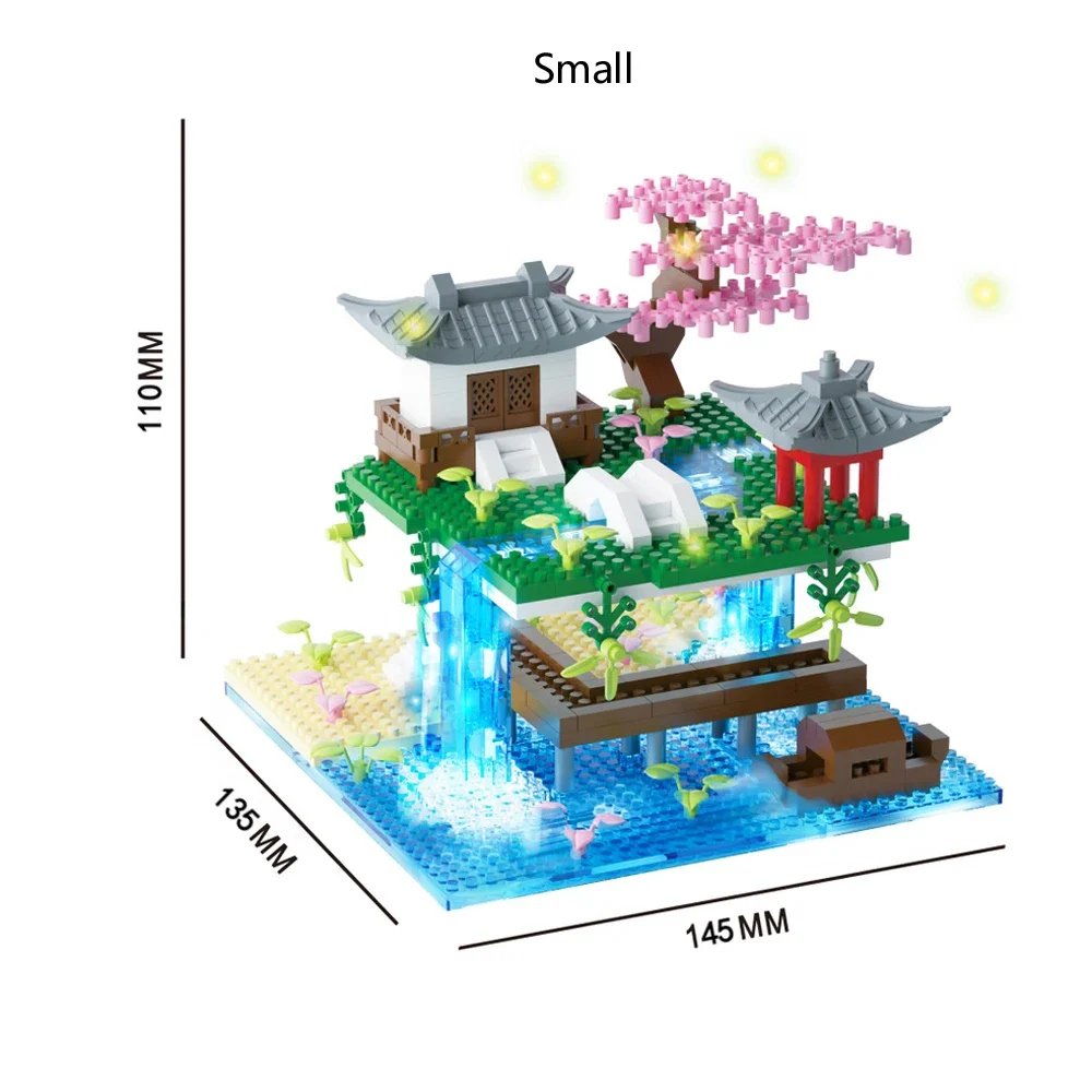 Taohuatan 호수 테마 마이크로 브릭 세트, LED 조명 포함, 창의적인 성인 장난감, 클래식 중국 풍경, 독특한 야간 디스플레이