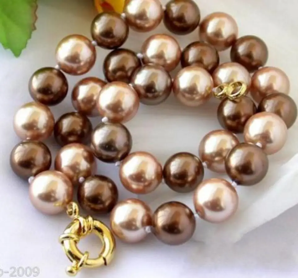 

Fashion jewelry Free Shipping Natural AAA 10mm Coffee Champagne South Sea Shell Pearl Necklace 18"