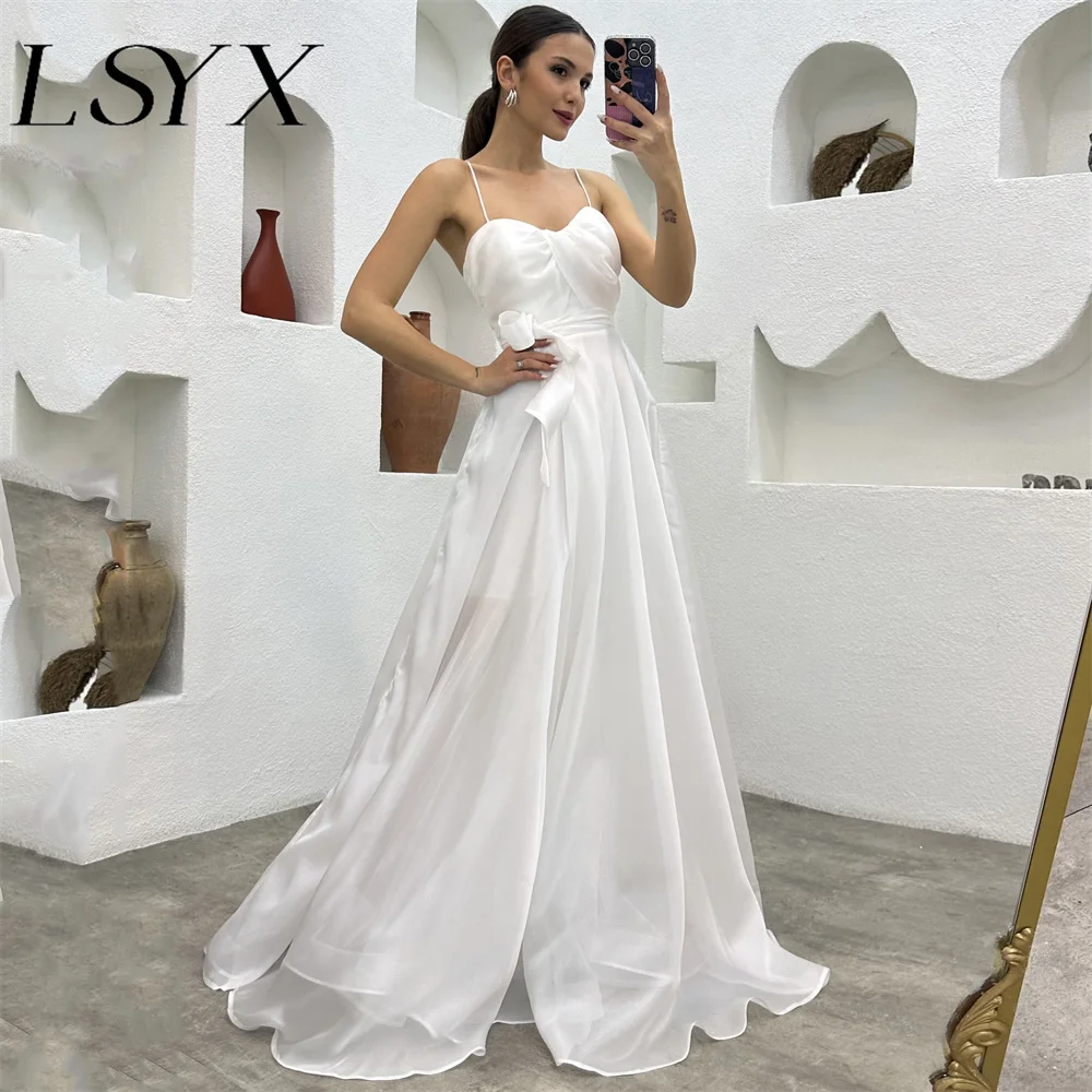 

Женское платье без рукавов LSYX, без бретелек, ТРАПЕЦИЕВИДНОЕ свадебное платье с бантом, со шнуровкой сзади, свадебное платье до пола, индивидуальный пошив